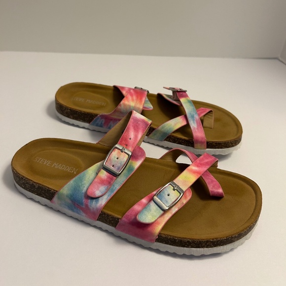 Steve Madden Pink Tie Dye Crisscross Platform Sandals for Girls Size 4 Beach! - Picture 1 of 5